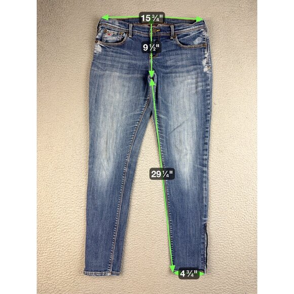 Hollister Jeans Women's Size 7 28W Blue Denim SOCAL Stretch Skinny Fit Ankle Zip - Picture 3 of 7